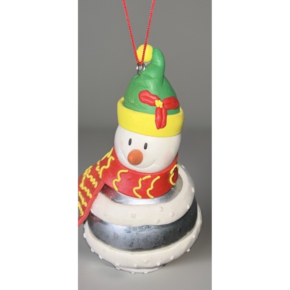 Vintage German Christmas Snowman Bell Ornament Hand Painted Holiday Tree Deco